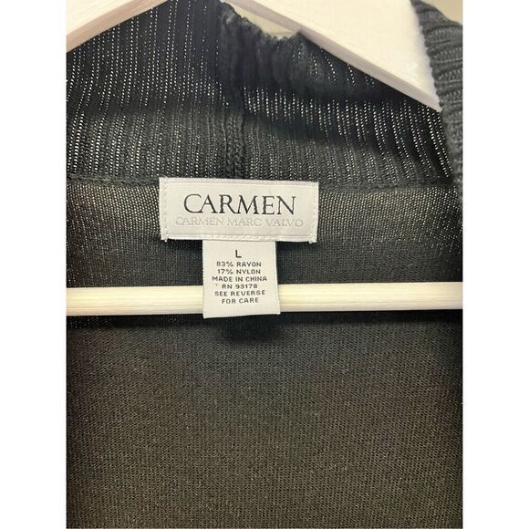 Carmen Marc Valvo Black Open Front Zipper Cuff Sweater sz L EUC - Picture 4 of 7